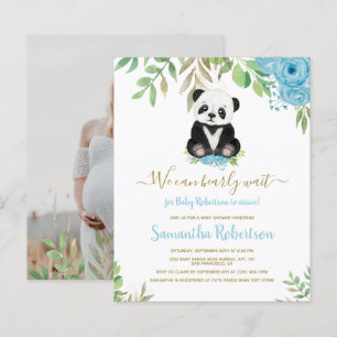 Budgeterad Bear Blue Baby Shower-fotoinbjudan