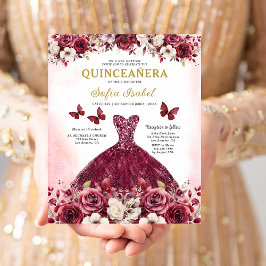 Budgeterad Blommigt Burgundy Princess Quinceanera