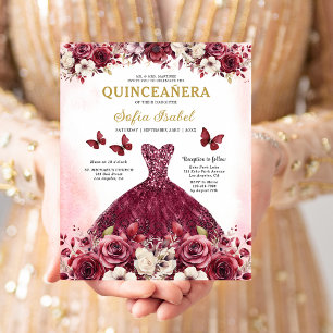 Budgeterad Blommigt Burgundy Princess Quinceanera