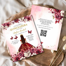 Budgeterad Blommigt Burgundy QR-kod Quinceanera