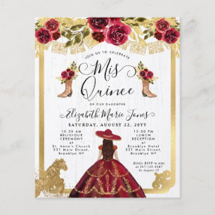 Budgeterad Blommigt Burgundy Red Guld Charra Quinc