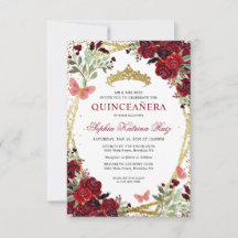 Budgeterad Blommigt Burgundy Red Guld Tiara Quince