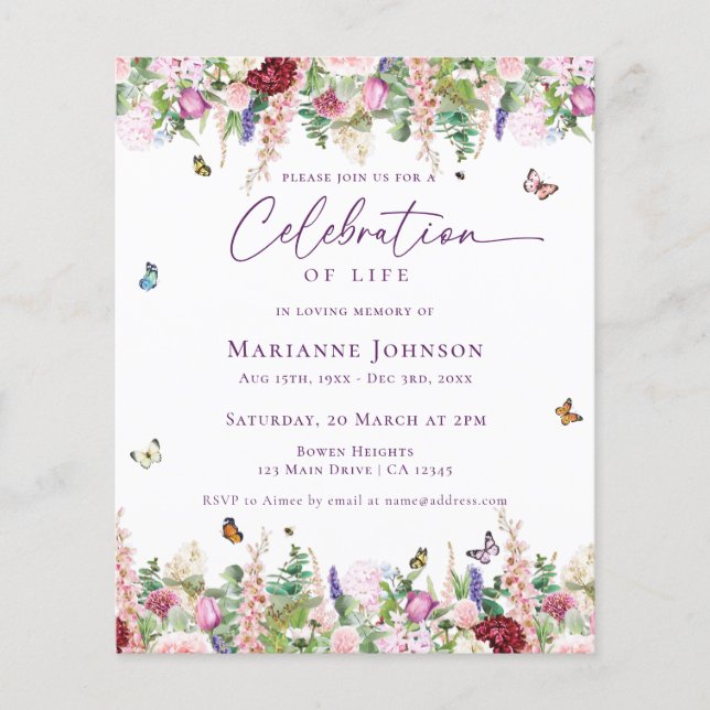 Budgeterad Blommigt Butterflies Firande i Life Flygblad (Framsidan)