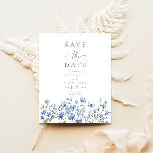 Budgeterad Blommigt Dusty Blue Bröllop spara datum Flygblad