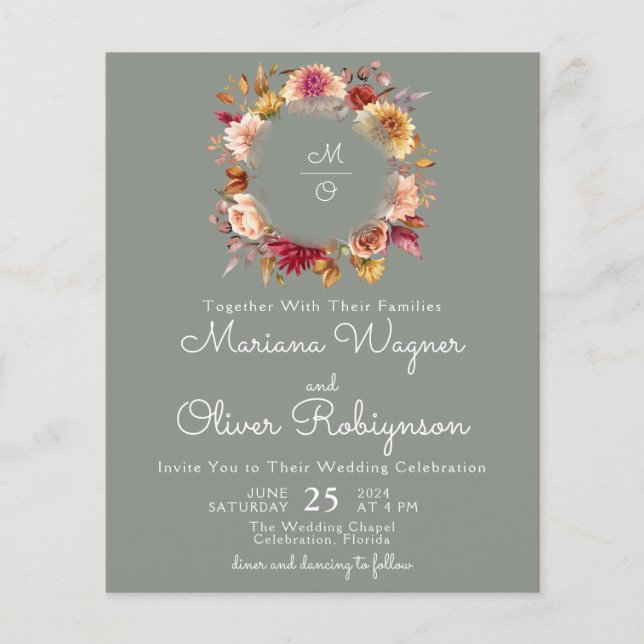 Budgeterad Blommigt för kvartsfälla Grönt Bröllop (Framsida)