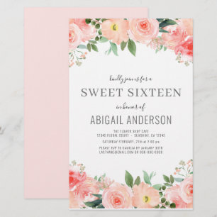 Budgeterad Blommigt Girly Sweet 16 Birthday-inbjud