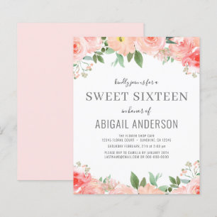 Budgeterad Blommigt Girly Sweet 16 Birthday-inbjud