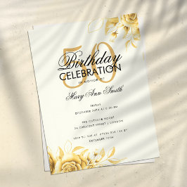 Budgeterad Blommigt Glam Birthday Elegant Guld Cre Flygblad