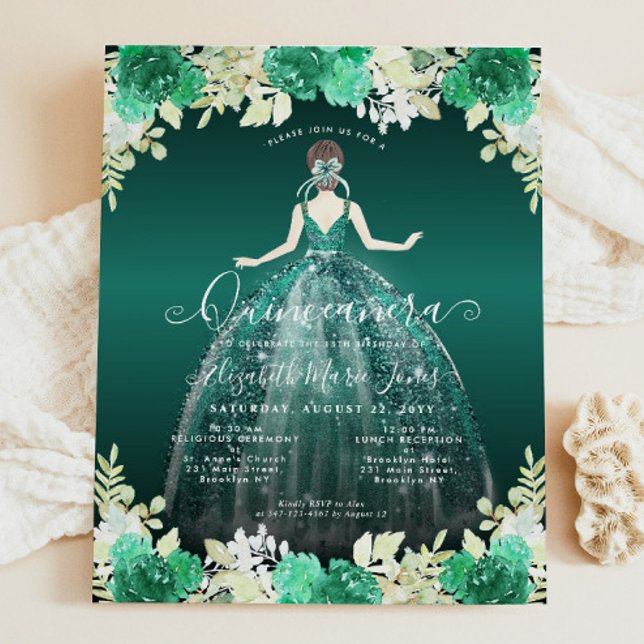 Budgeterad Blommigt Grönt Dress Gown Quinceanera I (Skapare uppladdad)