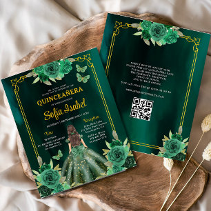 Budgeterad Blommigt Grönt Gown Dress QR-kod Quince