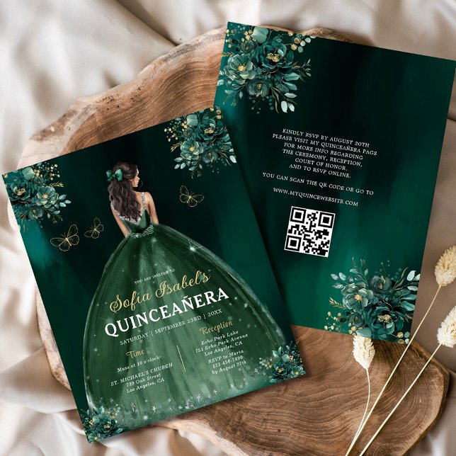 Budgeterad Blommigt Grönt Gown Dress QR-kod Quince Flygblad (Skapare uppladdad)
