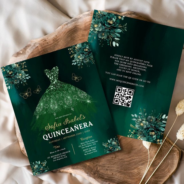 Budgeterad Blommigt Grönt Gown Dress QR-kod Quince Flygblad (Skapare uppladdad)