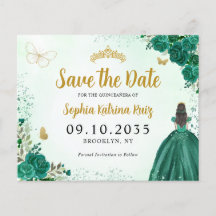Budgeterad Blommigt Grönt Quinceanera Spara datum