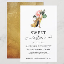 Budgeterad Blommigt Guld Heels Sweet 16 Birthday