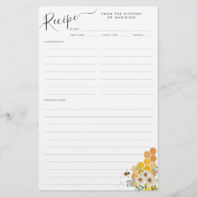 Budgeterad Blommigt Honeycomb Bumblebee Kitchen Re Flygblad (Framsidan)