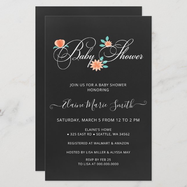 Budgeterad Blommigt Kön Neutral Babydusch Inbjudan (Fram/baksida)