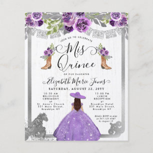 Budgeterad Blommigt Lila Silver Charra Quinceanera
