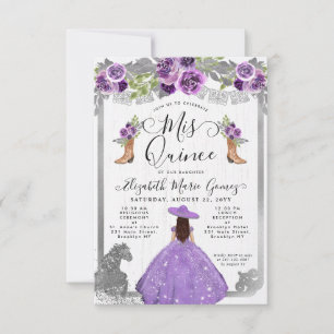 Budgeterad Blommigt Lila Silver Charra Quinceanera Anteckningskort