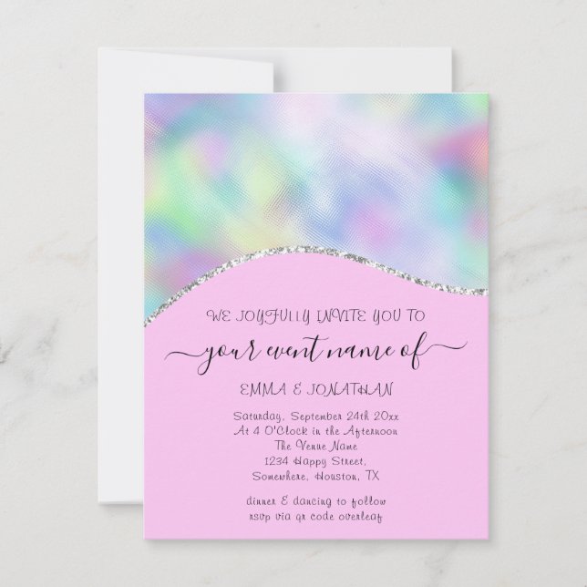 Budgeterad Blommigt QR Rosa Holograph Vinkarare (Framsida)