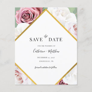 Budgeterad Blommigt Ro Guld Geometric Save Date Flygblad