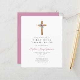 Budgeterad Blommigt Rosa Kor Girl First Communion