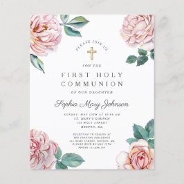 Budgeterad Blommigt Rosa Peonies Girl First Commun