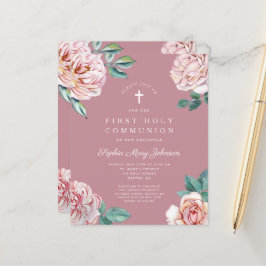 Budgeterad Blommigt Rosa Peonies Girl First Commun