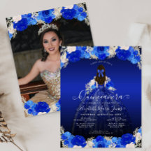 Budgeterad Blommigt Royal Blue Dress Photo Quincea