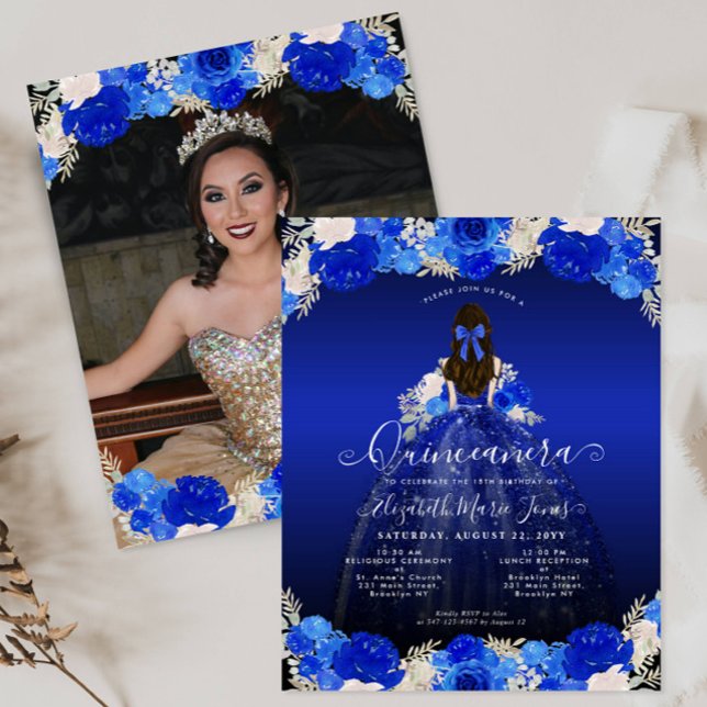 Budgeterad Blommigt Royal Blue Dress Photo Quincea (Skapare uppladdad)