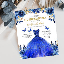 Budgeterad Blommigt Royal Blue Princess Quinceaner Flygblad
