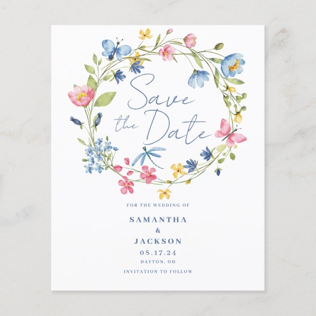 Budgeterad Blommigt vattenfärg Bröllop spara datum Flygblad (Framsidan)