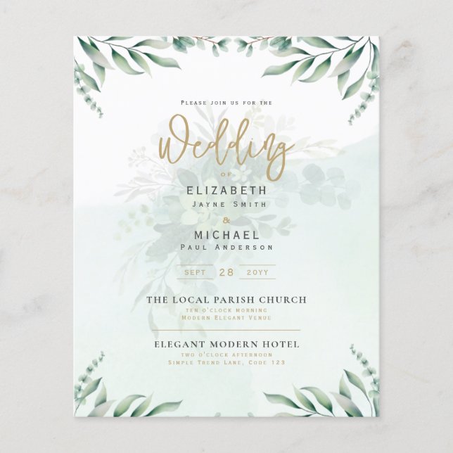 Budgeterad botanisk eukalyptus Wedding INVITE (Framsida)