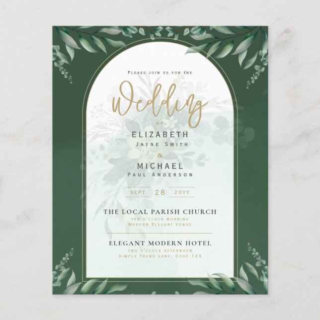 Budgeterad botanisk eukalyptus Wedding INVITE (Framsida)