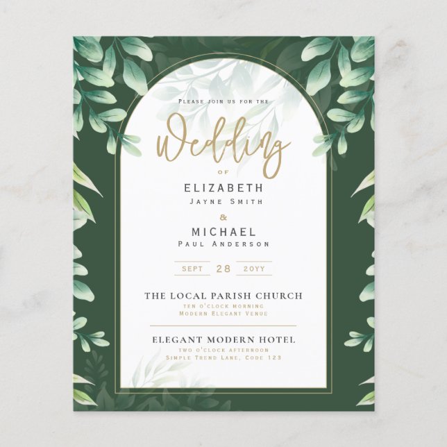 Budgeterad botanisk eukalyptus Wedding INVITE (Framsida)