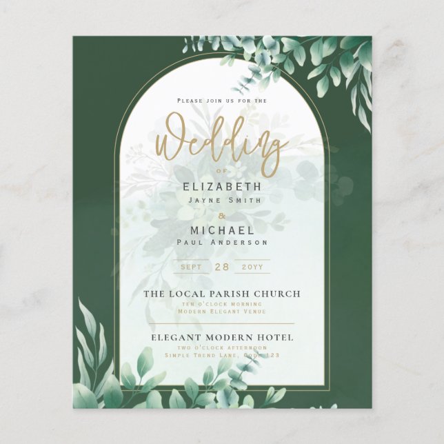 Budgeterad botanisk eukalyptus Wedding INVITE (Framsida)