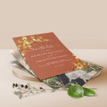 Budgeterad bränd Orange botaniskt foto Spara datum Flygblad<br><div class="desc">BUDGET FLYER Modern Burnt Orange Eucalyptus Greenery Bröllop Photo Save Date med ditt förlovning-foto och vår vackra kaliforniska (westerna) eukalyptus-grönt, moderna botaniska viniska gröna och moderna typografi. Elegant modern, men tidlös och klassisk. Perfekt för tillkännagivanden om höst- eller höstförlovning. Denna utformning kombinerar det naturliga inslagen av eukalyptus och visuellt med...</div>