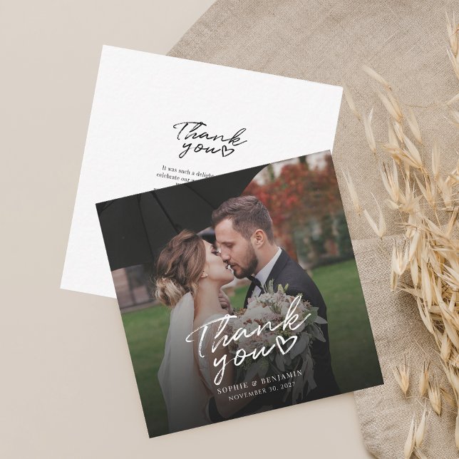 Budgeterad Bröllop fotoutskriven Tack Anteckningskort (Wedding Photo Thank You Square Mini Card)