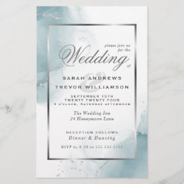 Budgeterad Bröllop Light Teal Blue Silver Abstrakt