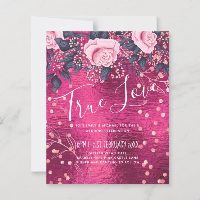 Budgeterad Bröllop Metallisk Se Rosegold Rosa Blom (Framsida)