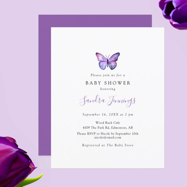 Budgeterad Butterfly Baby Shower Elegant Vattenfär (Skapare uppladdad)