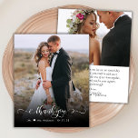 Budgeterad Chic Kalligrafi 2 Foto Bröllop Tack<br><div class="desc">Budgeterad Modern Boho Chic Hand har låtit skriptformat 2 Photo Bröllop Tack personlig till ett överkomligt pris med ett THIN-kort med låg budget. Snyggt bröllop tackar dig för att du har en kortmall med ett framfoto av fullt med övertäckningstexten "Tack" i ett snabbt skrivet typografi- eller kalligrafskriptteckensnitt med dekoröverlägg i...</div>