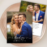 Budgeterad Chic Kalligrafi 2 Foto Bröllop Tack<br><div class="desc">Budgeterad Modern Boho Chic Hand har låtit skriptformat 2 Photo Bröllop Tack personlig till ett överkomligt pris med ett THIN-kort med låg budget. Snyggt bröllop tackar dig för att du har en kortmall med ett framfoto av fullt med övertäckningstexten "Tack" i ett snabbt skrivet typografi- eller kalligrafskriptteckensnitt med dekoröverlägg i...</div>