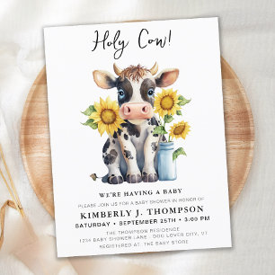 Budgeterad Cute Cow Sunblommor Farm Baby Shower In