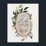 budgeterad dryck, babydusch flygblad<br><div class="desc">budgetera en liten babydusch i träbitar i inbjudan. Med vackra vattenfärgade blad,  vita blommigtar,  träsegment och manuskript. Detta moderna party inbjudan kommer säkert att sätta stil för ert kommande party.</div>