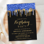 Budgeterad Elegant Blå Guld Glitter-drivrutiner fö<br><div class="desc">Inbjudan vänner och familj till er födelsedagsfest med dessa elegant blå, guld och svarta glitter droppar födelsedagsfest inbjudan och party. Denna blåa och svarta födelsedagsinbjudan är också perfekt för pension och studentfester och firande, ändra bara händelsen på anpassningsfliken. Detta blå och svarta glitter-projekt är perfekt för polisevenemang, polisens party och...</div>