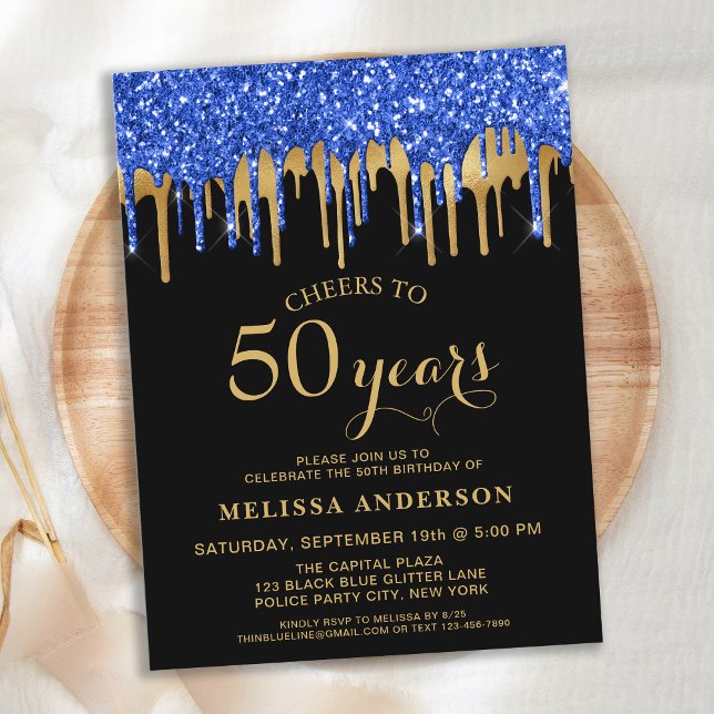 Budgeterad Elegant Blue Guld Black Glitter 50 föde (Skapare uppladdad)