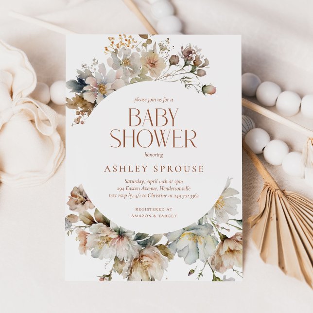 Budgeterad Elegant Boho Blommigt Botanical Baby Sh Inbjudningar (Skapare uppladdad)