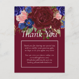 Budgeterad Elegant Burgundy Blue Blommigt Bröllop Vykort