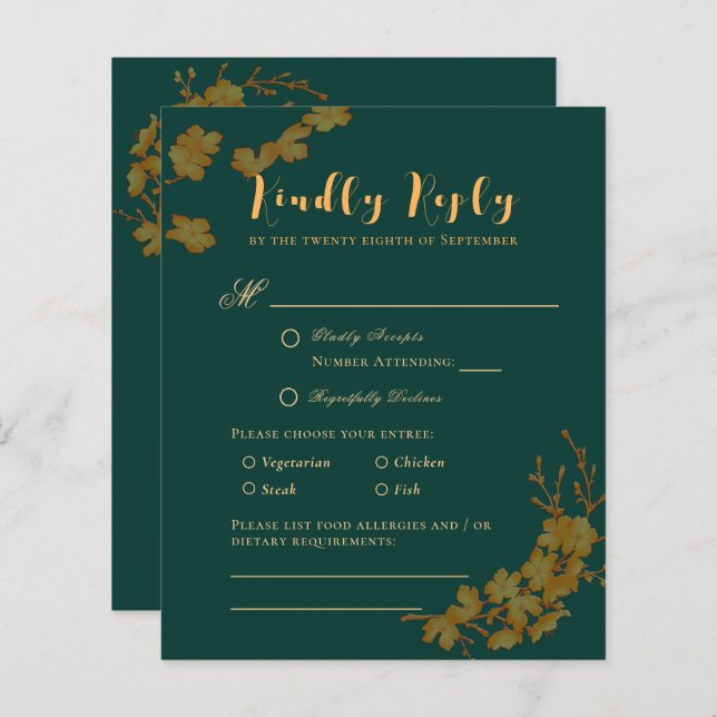 Budgeterad Elegant Emerald Grönt & Guld Blommigt O (Fram/baksida)