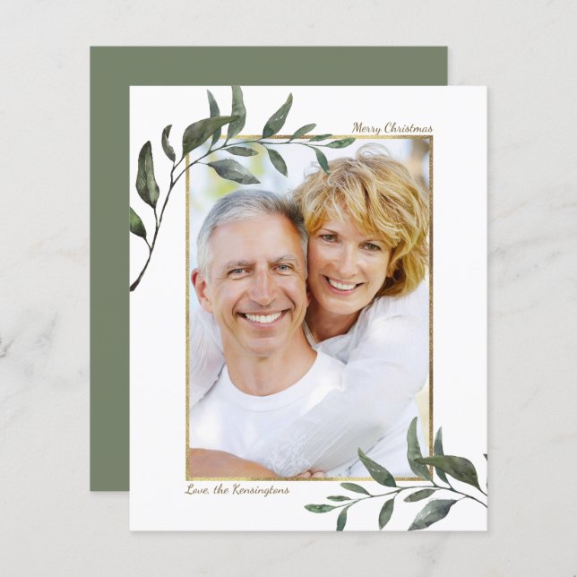 Budgeterad Elegant Eucalyptus julfotto Helgdag (Fram/baksida)